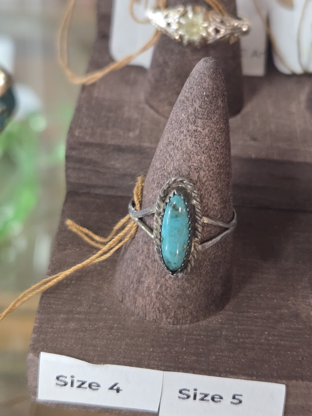 Sterling Silver Turquoise Oval Ring - Blue Green Size 5 Vintage Estate 70s